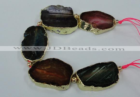 CNG2175 8 inches 30*40mm - 35*45mm freeform agate beads with brass setting