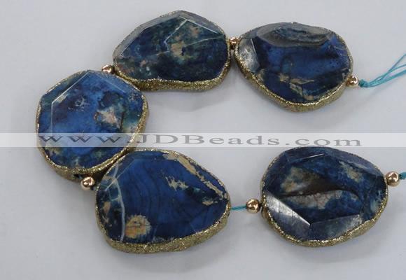 CNG2182 8 inches 40*45mm - 45*50mm freeform agate beads with brass setting