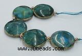 CNG2195 7.5 inches 35mm flat round agate beads with brass setting