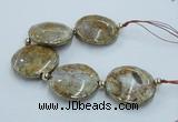 CNG2305 7.5 inches 35mm flat round agate beads with brass setting