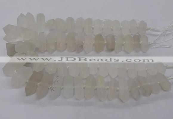 CNG3198 10*25mm - 16*40mm faceted nuggets matte white crystal beads