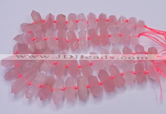 CNG3201 10*25mm - 12*45mm faceted nuggets rose quartz beads