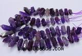 CNG3202 15.5 inches 10*25mm - 12*45mm faceted nuggets amethyst beads