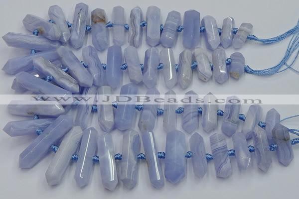 CNG3209 15.5 inches 10*25mm - 12*45mm faceted nuggets blue lace agate beads