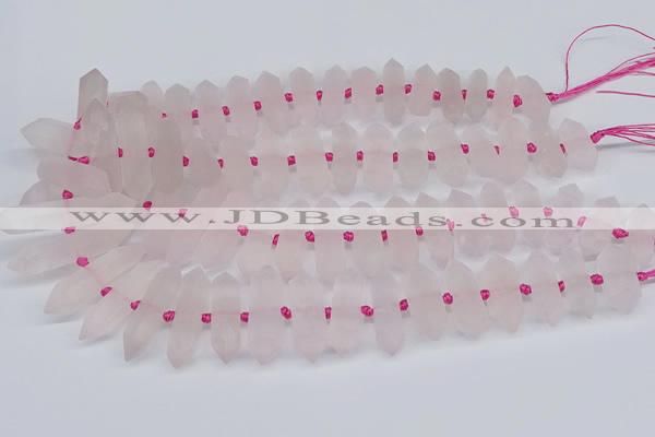 CNG3215 10*25mm - 12*50mm faceted nuggets matte rose quartz beads