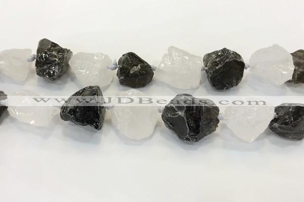 CNG3572 18*20mm - 25*30mm nuggets rough white crystal & smoky quartz beads