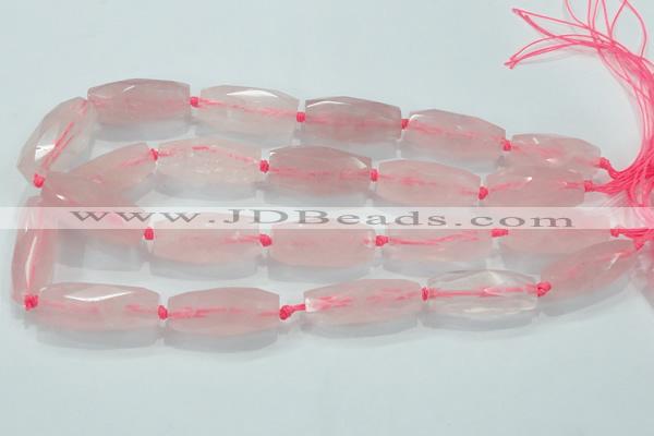 CNG374 15.5 inches 15*35mm faceted nuggets rose quartz beads