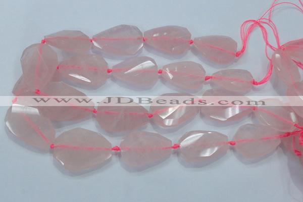 CNG481 15.5 inches 30*40mm twisted & faceted nuggets rose quartz beads