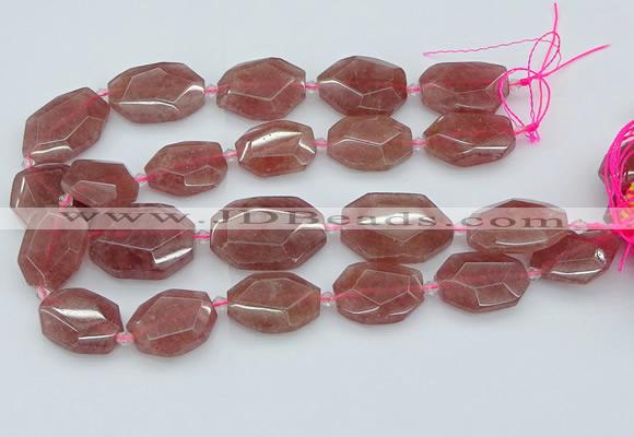 CNG5594 20*25mm - 25*35mm faceted freeform strawberry quartz beads