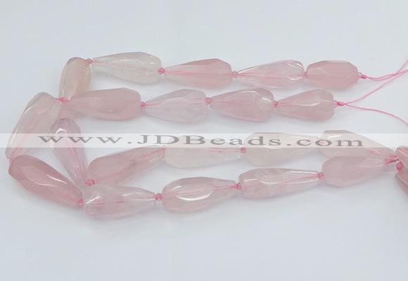 CNG5630 15.5 inches 15*35mm - 18*45mm faceted teardrop rose quartz beads