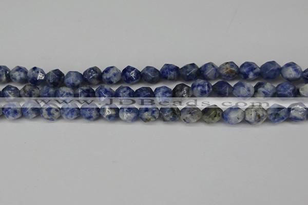 CNG6103 15.5 inches 8mm faceted nuggets blue spot stone beads