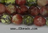 CNG6117 15.5 inches 8mm faceted nuggets red plum blossom jade beads