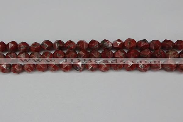 CNG6198 15.5 inches 10mm faceted nuggets brecciated jasper beads