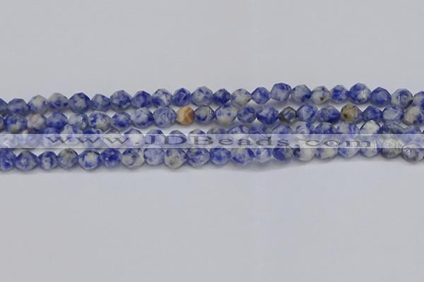 CNG6250 15.5 inches 6mm faceted nuggets blue spot stone beads