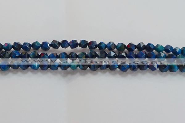 CNG6538 15.5 inches 6mm faceted nuggets blue tiger eye beads