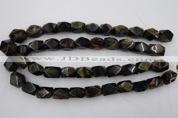 CNG654 15.5 inches 13*18mm faceted nuggets blue tiger eye beads