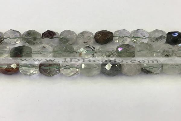 CNG6962 13*18mm - 15*20mm faceted nuggets green phantom quartz beads