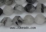 CNG7246 15.5 inches 8mm faceted nuggets black rutilated quartz beads