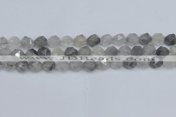 CNG7252 15.5 inches 10mm faceted nuggets cloudy quartz beads