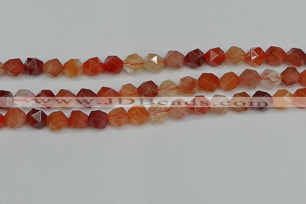 CNG7283 15.5 inches 12mm faceted nuggets red rabbit hair quartz beads