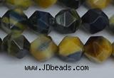 CNG7312 15.5 inches 10mm faceted nuggets golden & blue tiger eye beads