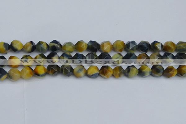 CNG7313 15.5 inches 12mm faceted nuggets golden & blue tiger eye beads