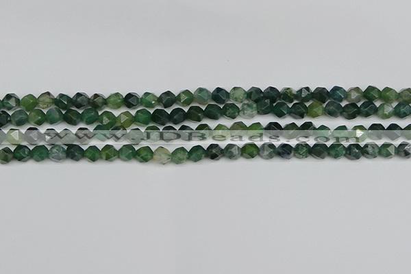 CNG7335 15.5 inches 6mm faceted nuggets moss agate beads