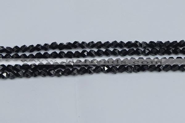 CNG7350 15.5 inches 6mm faceted nuggets Black agate beads