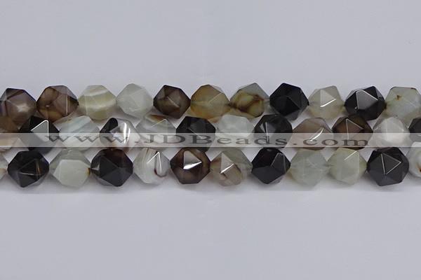 CNG7504 15.5 inches 12mm faceted nuggets line agate beads