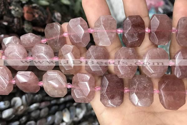 CNG7756 13*18mm - 15*25mm faceted freeform strawberry quartz beads