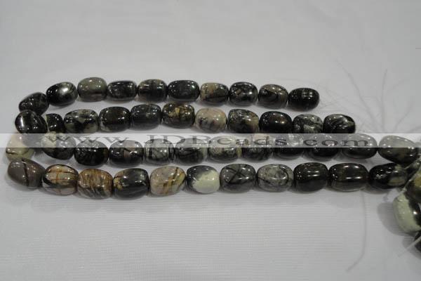 CNG777 15.5 inches 13*18mm nuggets black line jasper beads wholesale