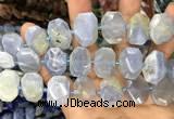 CNG7781 13*18mm - 15*25mm faceted freeform blue chalcedony beads