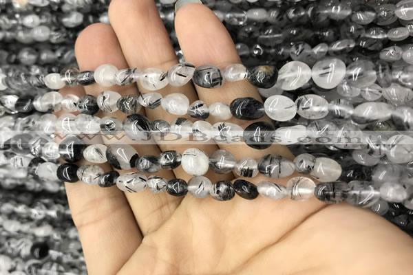 CNG8009 15.5 inches 6*8mm nuggets black rutilated quartz beads