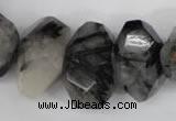 CNG857 15.5 inches 14*22mm faceted nuggets black rutilated quartz beads