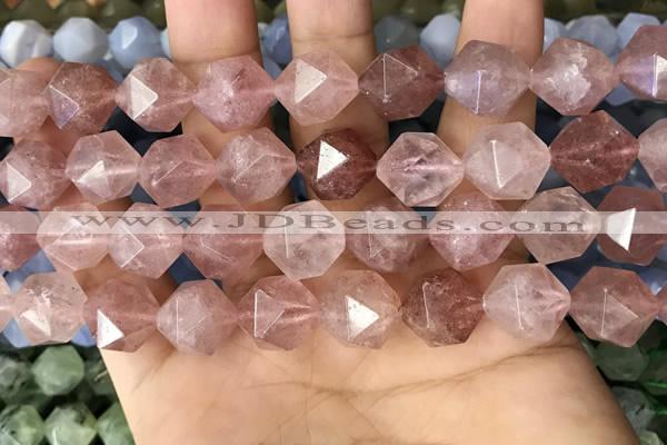 CNG8699 15.5 inches 14mm faceted nuggets strawberry quartz beads