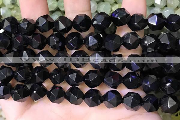 CNG8739 15.5 inches 12mm faceted nuggets black agate beads