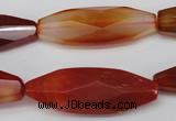 CNG881 15.5 inches 15*40mm faceted rice red agate nugget beads