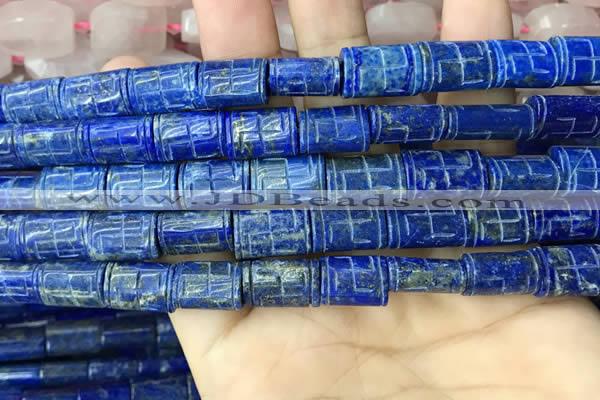 CNL1682 15.5 inches 10*13mm - 10*15mm carved flat tube lapis lazuli beads