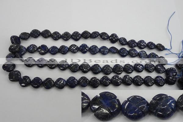 CNL993 15.5 inches 13mm carved flower natural lapis lazuli gemstone beads