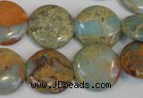 CNS190 15.5 inches 18mm flat round natural serpentine jasper beads