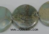 CNS235 15.5 inches 30mm flat round natural serpentine jasper beads