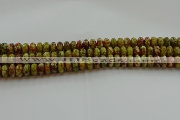 CNS613 15.5 inches 7*12mm rondelle green dragon serpentine jasper beads