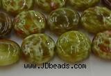 CNS624 15.5 inches 15mm flat round green dragon serpentine jasper beads