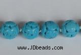 CNT09 16 inches 14mm carved round natural turquoise beads wholesale