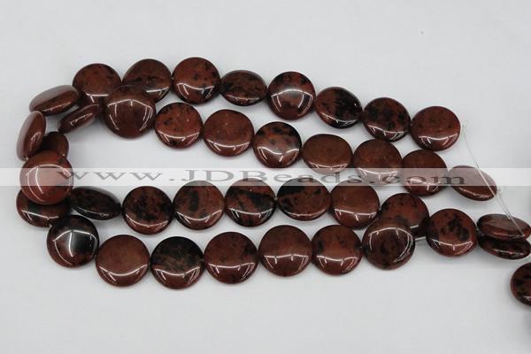 COB101 15.5 inches 20mm flat round mahogany obsidian beads