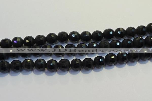 COB474 15.5 inches 8mm faceted round matte black obsidian beads