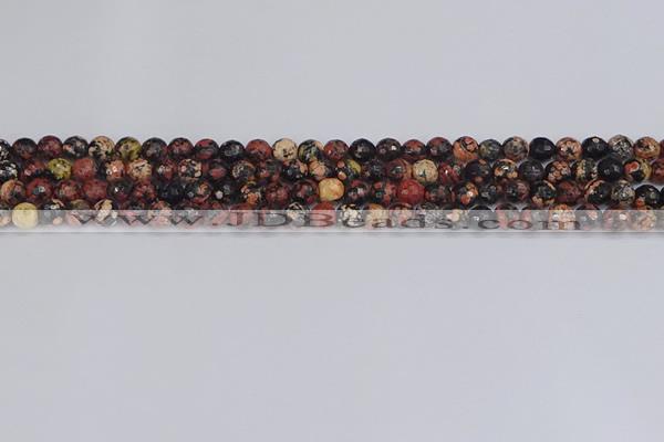 COB676 15.5 inches 4mm faceted round red snowflake obsidian beads