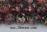 COB680 15.5 inches 12mm faceted round red snowflake obsidian beads