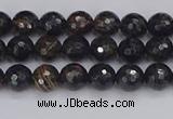 COB684 15.5 inches 4mm faceted round golden black obsidian beads