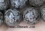 COB695 15.5 inches 14mm faceted round Chinese snowflake obsidian beads